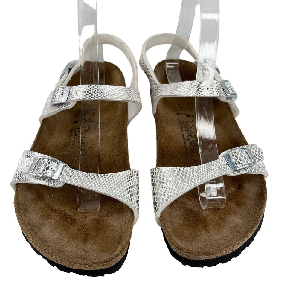 Birki's Sandals Silver White Adjustable Buckles L8M6 - Picture 9 of 9